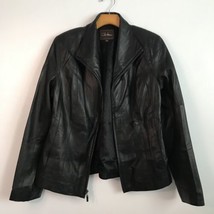 Cole Haan 14 Leather Jacket Dark Brown Moto Sleek Long Sleeve Full Zip U... - $93.97