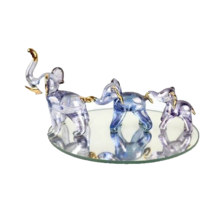 Elephant Train Trio Blown Glass on Mirror Miniature - $25.74