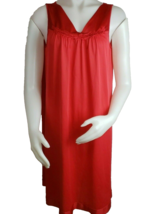 Vtg Vanity Fair Satin Nightgown Scarlet Red Shimmer Gown Sz M Sleepwear 70s - £17.51 GBP