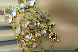 J Crew Bezel Set Crystal Necklace Clear Gold Plated Links 35&quot; Designer G... - £26.37 GBP