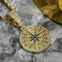 2.00 Ct Sapphire &amp; Simulated Diamond Compass Pendant 925 Silver Gold Plated  - £150.81 GBP