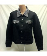 Christine Alexander black jacket cotton Swarovski Multi color leopard si... - $99.59