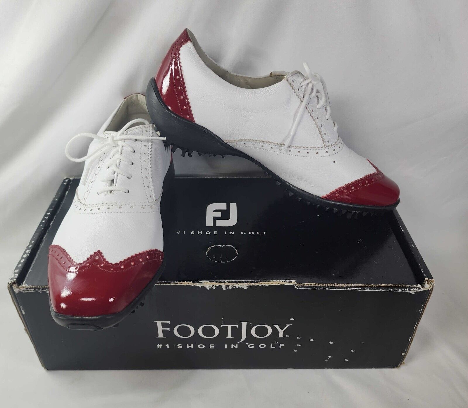 Footjoy LoPro Collection Womens 7.5 Golf Shoes White Red Toe Heel Soft Spikes - $56.06