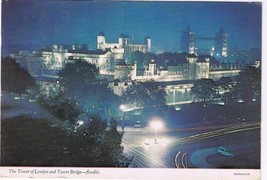 United Kingdom UK Postcard Tower Of London &amp; Tower Bridge Floodlit Night - $2.90