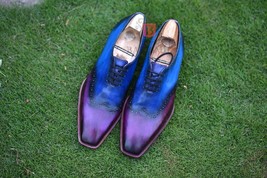 Men&#39;s whole cut oxfords new handmade patina lace up shoes men&#39;s dress shoes - £151.84 GBP