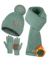 Womens Winter Beanie Hat Scarf Gloves Set, 4 Pack Fleece Knitted Pompom ... - $18.80