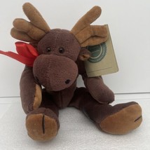 1998 Boyd Bears Reindeer 10” Christmas Plush Toy Red Ribbon Jointed Legs &amp; Head - £18.24 GBP