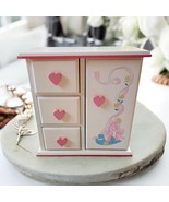 Vintage Little Girls Mirrored Jewelry Box White Pink Hearts 3 Drawer 90&#39;... - $29.19
