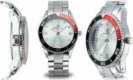 NEW Bernoulli 9415-RD Men&#39;s Banshee Collection Red/Black Bezel Silver Watch  - £23.81 GBP