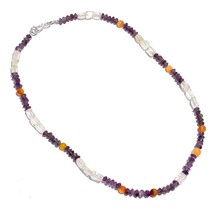 Natural Amethyst Crystal Carnelian Gemstone Mix Shape Beads Necklace 17&quot; UB-6905 - £7.75 GBP