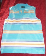 Lauren Ralph Lauren Turquoise Striped Cotton Sweater Vest Misses Size Me... - £15.79 GBP