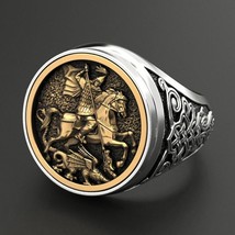 Classic Punk Style Warrior Dragon Men Ring Jewelry Fashion Soldier Military Sign - £7.28 GBP