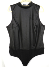 Torrid Plus Size 2X Black Faux Leather Mock Neck Bodysuit, Snap Crotch - £23.44 GBP