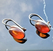 925 STERLING SILVER NATURAL OVAL 12x8 mm.  BALTIC AMBER DANGLE EARRINGS - $884.36 MXN