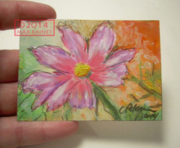 Original Aceo Miniature Painting Signed Fine Art C Peterson Pink Cosmos In Sun - £97.72 GBP