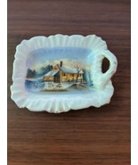 small 4&quot; glass hand painted candy dish, snowy cabin scene - €10,27 EUR