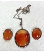 JJJ Co Sterling &amp; Agate Stone Necklace w Pendant and Clip Earrings Larger - €80,17 EUR