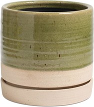 6 Inch Plant Pots, Ceramic Planter Pot With Drainage Hole &amp;, Green &amp; Beige - £27.21 GBP