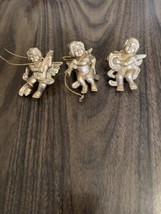(3) Vintage Gold Plastic Christmas Ornament ~ Angels Music Harp Mandolin... - $9.50