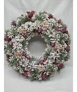 Holiday Pinecone Faux Snow Berry Christmas Wreath 15&quot; - $47.48 CAD