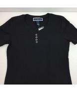 Macy&#39;s Karen Scott Women&#39;s Henley Black Short Sleeve Top T-Shirt  XS X-S... - £15.70 GBP