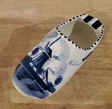 Delft Blue Clog Shoe 7&quot; long Ashtray Holland Dutch Windmill Hand-Painted Ceramic - £6.91 GBP