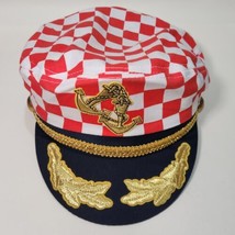 Hrvatska Croatian Sailors Captain Hat Cap Red White Checkered Gold Anchors - £54.04 GBP