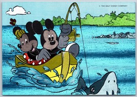 Vintage Postcard Disney Mickey &amp; Minnie Mouse Fishing Dufex Foil Metallic 501816 - £10.01 GBP