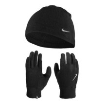 Nike Mens Therma-fit Fleece Hat and Glove Set Black/Silver Size Small/Medium - £13.30 GBP