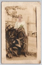 RPPC Lovely Woman Posing With Large Plant Hand Tinted Photo Postcard P26 - £5.46 GBP