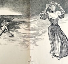 Temptation Cherub In Boat 1895 Victorian Charles Gibson Woodcut Print Art DWDD2 - £39.95 GBP