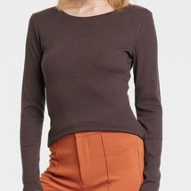 A New Day Long Sleeve Ribbed Tee T-Shirt Basic Shirt NWT Brown XS - £6.22 GBP