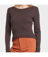 A New Day Long Sleeve Ribbed Tee T-Shirt Basic Shirt NWT Brown XS - £6.25 GBP