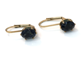 Vintage Gold Tone and Grayish Blue Glass Drop Leverback Earrings - £6.25 GBP