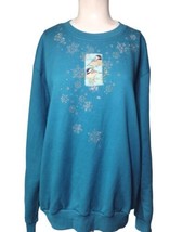 Vtg Morning Sun Size L Chickadee Winter Mock Neck Sweatshirt Studded Snowflake  - $19.79
