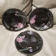 Mikasa Rondo Tango Salad Plates Black Green Lavender Flowers EJ 702 Set ... - $8.66