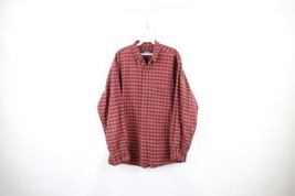 Vintage 90s Lands End Mens Large Faded Heavyweight Flannel Button Shirt Plaid - £29.53 GBP