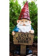Whimsical Festive Garden Mr Gnome And Bluebird With Love Grows Here Sign... - $48.99