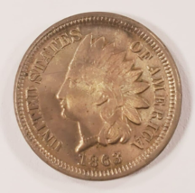 1863 Indian Cent Cupro-Nickel in AU Condition, UNC in Wear, Partially Cl... - $74.25