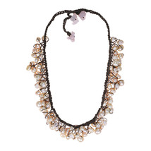 Natural Blush Freshwater Pink Pearl Dangle Cluster Necklace - £14.75 GBP