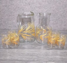Vintage Libbey Golden Wheat Juice Glasses (6), Pitcher 64 oz and Carafe ... - $53.96