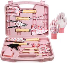 Elegant 12-Piece Gardening Tool Set in Pink - Stainless Steel &amp; Ergonomi... - $68.26