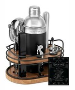 Home Hero Elegant 10-Piece Bartender Kit with Wooden Stand, 10 Pcs, Black  - $19.79