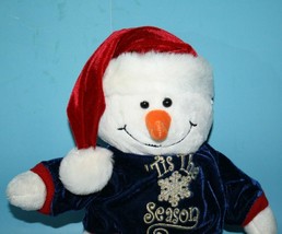 Dan Dee Snowman Tis The Season Xmas Holiday 15&quot; Plush Red Santa Hat Blue Shirt - £8.50 GBP