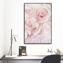 Shabby Chic Pink Roses Framed Mural 16&#39; X 18&#39; Art Piece Wall Art Home Decor - £36.17 GBP