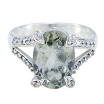 Green Amethyst 92.5 Sterling Silver Ring Homespun Jewelry For Teacher&#39;s Day Gift - £15.06 GBP