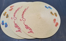Wicker Round Embroidered Placemats Summer Flip Flops 15&#39;&#39; Set 3 Indoor/O... - $18.51