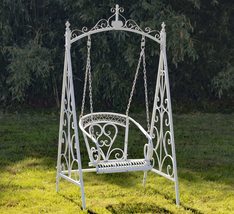 Large Metal Swing Chair with Frame Stand Bordeaux (Antique White) - £706.10 GBP