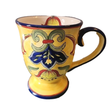 Yellow Blue Talavera Cup Mug Pedestal Ceramic Pottery Large - £21.38 GBP