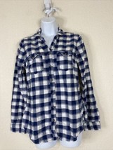 Hollister Women Size M Blue Check Button Up Shirt Long Sleeve Pockets - £6.06 GBP